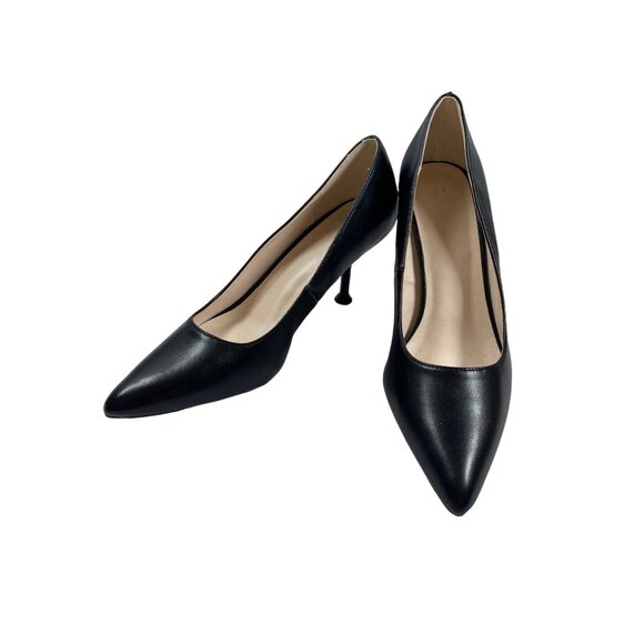 Halston Women's Black Leather Pointed Toe Heels Women’s Size 9 - Picture 1 of 6